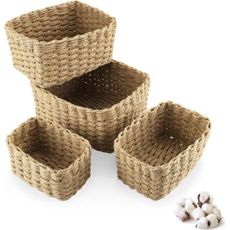 4 paniers de rangement empilables en osier, peuvent être utilisés pour ranger les vêtements, les jouets et les cosmétiques pour la cuisine, la chambre et le salon