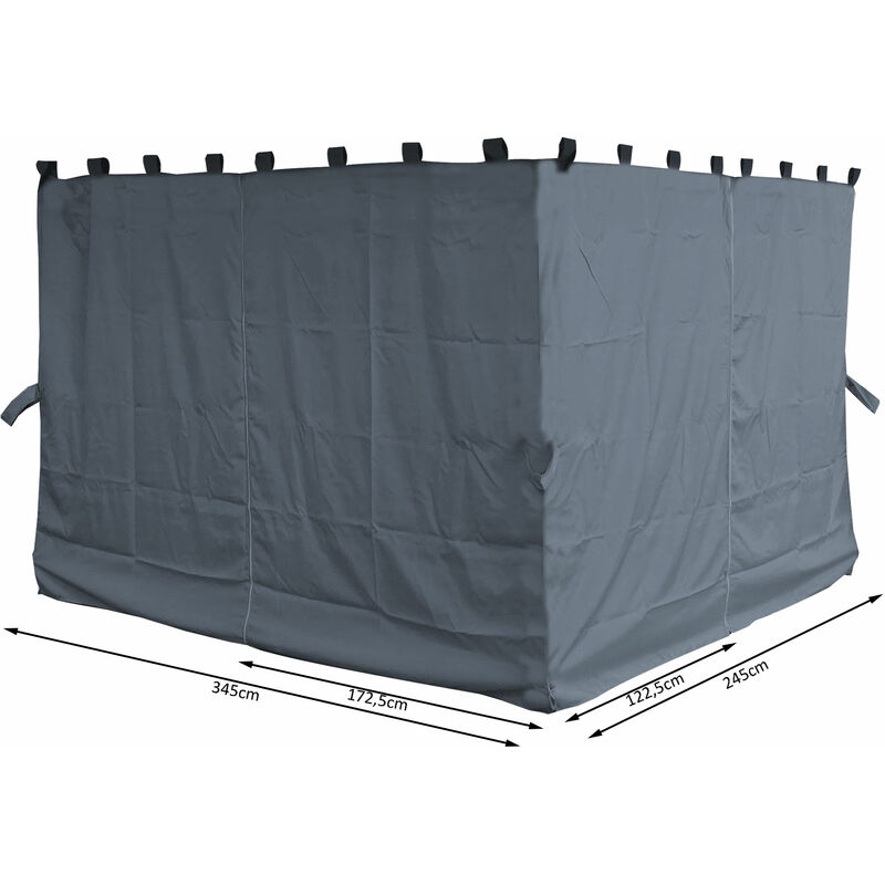 Quick-star - 4 Panneaux Latéraux avec Zip 300x195cm Gris pour Gazebo 3x4m