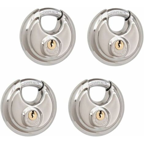 4 paquets de cadenas à disque à clé identiques, serrures en acier inoxydable avec clés, 2-3/4 pouces de large, 3/8 pouces