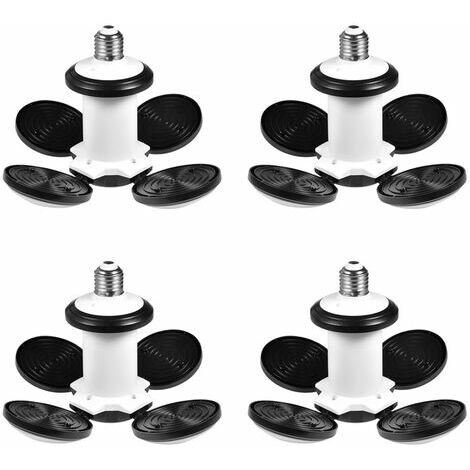 4 Paquets Éclairage Garage, 60W LED Garage E27 E26 Lampe Atelier Déformable à 4 Panneaux Ajustables Super Brillant Plafonnier LED pour Garage,Entrepôt,Cuisine 2800K-3200K(Lumière Blanche Chaude)