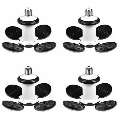 4 Paquets Éclairage Garage, 60W LED Garage E27 E26 Lampe Atelier Déformable à 4 Panneaux Ajustables Super Brillant Plafonnier LED pour Garage,Entrepôt,Cuisine 2800K-3200K(Lumière Blanche Chaude)