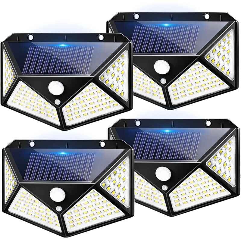 4 paquets Lampe Solaire Exterieur, Lumiere Solaire Exterieur, 100 LED Eclairage Exterieur Solaire, 3 Modes Spot Solaire Exterieur avec Detecteur de