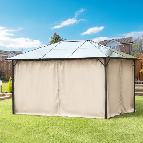 4 Paredes Laterales para Cenador 3,5x2 m con 48 Ganchos y Anillos en C para Pérgola Gazebo Beige