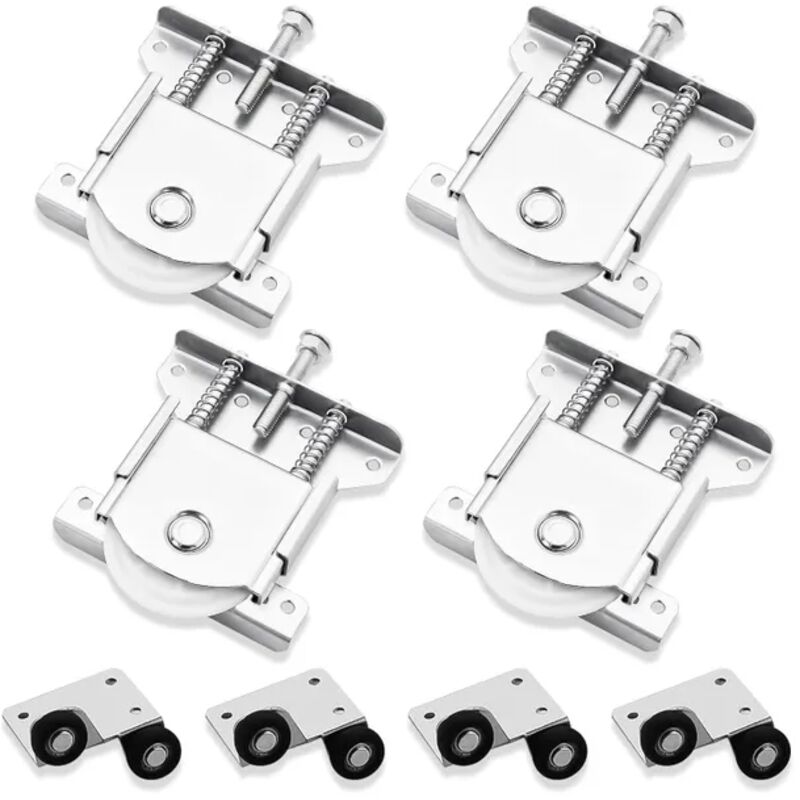 4 pares de rodillos para puertas correderas de armario – Acero laminado en frío, altura regulable, ruedas de nailon silenciosas – Kit completo con