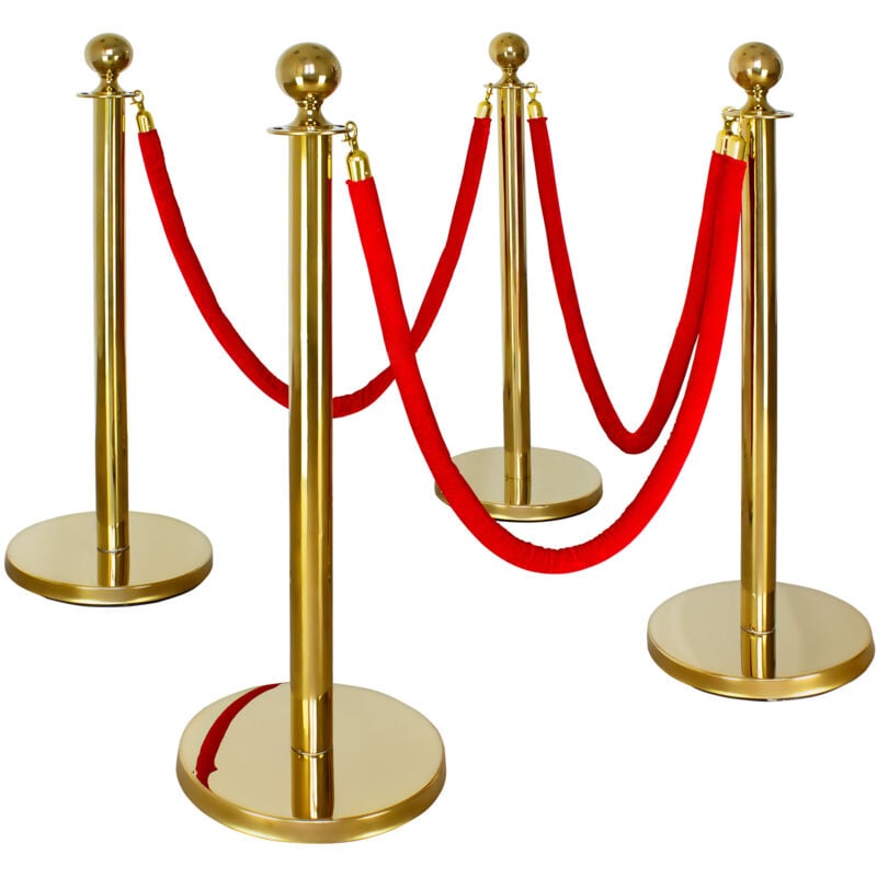 4 Parties Queue Barrière Postes Système de Guidage de Personnes Contrôle des Foules de Sécurité Or Rouge V2aox