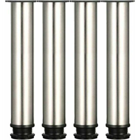 4 patas ajustables de 300 mm de altura para gabinetes, mesas y muebles, de acero inoxidable cepillado, con altura ajustable de 0 a 15 mm y tornillos de acero inoxidable.