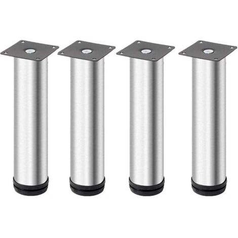 4 patas ajustables para muebles de acero inoxidable plateado de 18 cm, patas de mesa de metal, pies para muebles