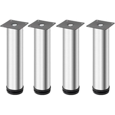 4 patas ajustables para muebles de acero inoxidable plateado de 18 cm, patas de mesa de metal, pies para muebles