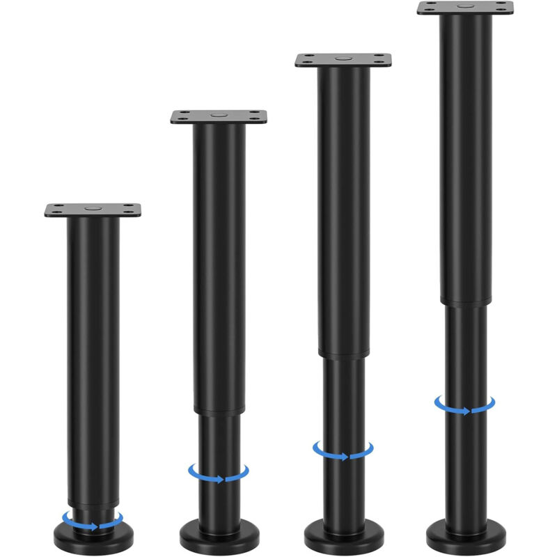 4 patas ajustables para muebles, patas para muebles, altura regulable 25-43 cm, patas para muebles de metal negro, patas para armario, mueble de TV,