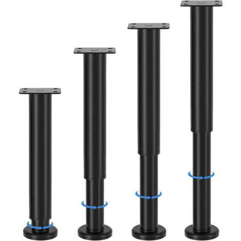 4 patas ajustables para muebles, patas para muebles, altura regulable 25-43 cm, patas para muebles de metal negro, patas para armario, mueble de TV, cama, sofá, mesita de noche, silla, mueble de baño
