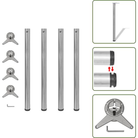 4 Patas de mesa ajustables en alturas 870 mm color níquel pulido - Patas de mesa de hierro