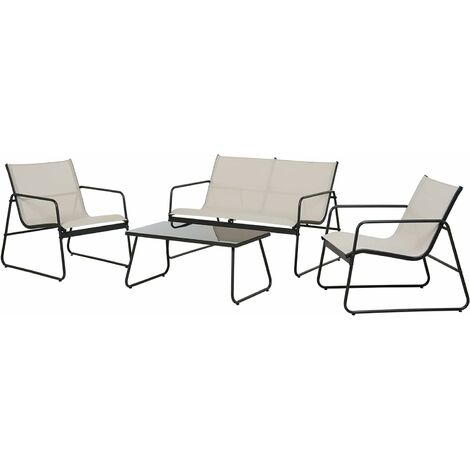 4 PC, Chaises du Porche, 3 Chaises et 1 Table en Verre, Textile, Meubles Terrasse pour Toutes Les Saisons, Maison, Jardin et Extérieur (Blanc)