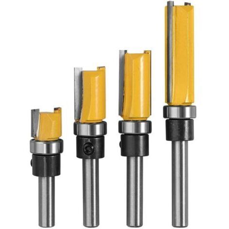 4 PCS 1/4" Routeur de Fraise à Bois Fraise a Copier (4 tailles) en Acier Allié de Haute Aualité la Lame 10 mm, 20 mm, 25 mm, 38 mm pour le Bois Massif, le Panneau de Particules, le MDF, etc