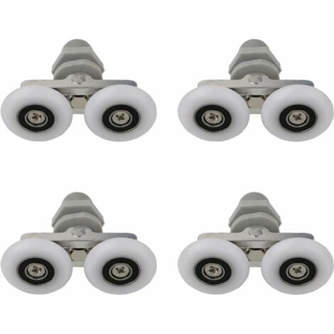 4 PCS 25mm Roulettes Doubles pour Porte de Douche Roulettes pour Porte de Douche Roulettes Coulissantes Porte Salle de Bain Douche Rouleau de Douche de Rechange,Pièces de rechange pour salle de ba
