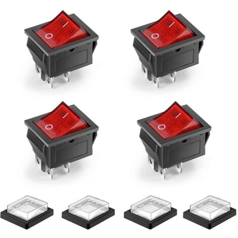 4 Pcs 4 Pins 2 Positions on/Off étanche LED éclairée Interrupteur à Bascule Interrupteur Bascule Mini Bateau DPST AC 250V 16A 125V 20A, Rouge