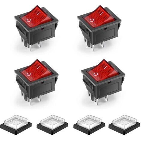 4 Pcs 4 Pins 2 Positions on/Off étanche LED éclairée Interrupteur à Bascule Interrupteur Bascule Mini Bateau DPST AC 250V 16A 125V 20A, Rouge