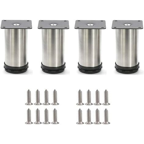 4 Pcs 50 x 80 mm Pieds de meubles de cuisine en acier inoxydable Autour des Pieds de Meubles Réglables Ronds