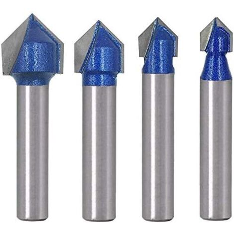 4 Pcs 6.35mm Tige V Rainure En Carbure Monobloc Routeur Cnc Gravure 90 Degrés V-Rainurage Bit Outils De Travail Du Bois MINKUROW