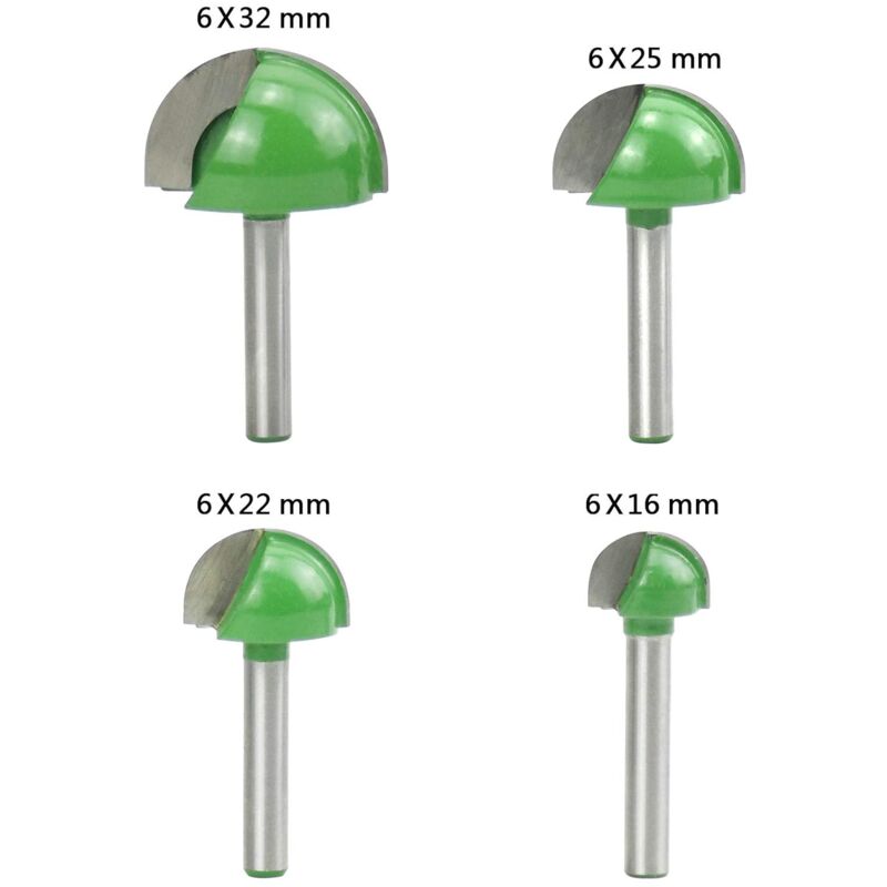 4 Pcs 6mm Shank Router Core Box Bits, cnc Round Groove Milling Cutter Woodworking Tools 16mm/22mm/25mm/32mm Round Bottom Milling Cutter Woodworking