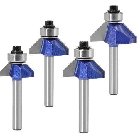4 Pcs 6mm Tige 45 Degrés Fraise à Chanfreiner, Trépans de Chanfrein Bit de Routeur pour le Chanfreinage du Bois Outil de Coupe à Découper pour Couper les Bords