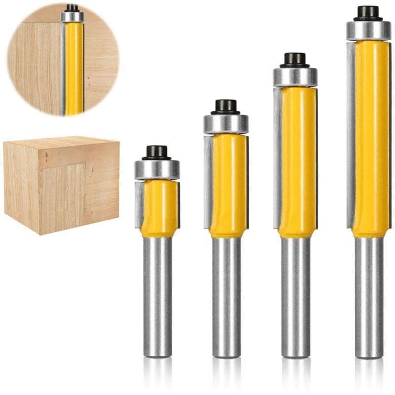 4 Pcs 8mm Tige Fraise a Copier, Fraise Defonceuse avec Roulement Supérieur, Fraisage de Menuiserie, Per Menuiserie Bricolage de Coupe Garniture