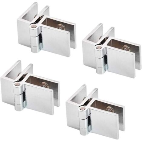 4 pcs 90° Clip de porte verre charnière, Charnière de porte en verre en acier inoxydable, Charnière pliante en verre, Charnière De Serrage De Porte, Charnière pour Porte en Verre de Meuble de Cuisine