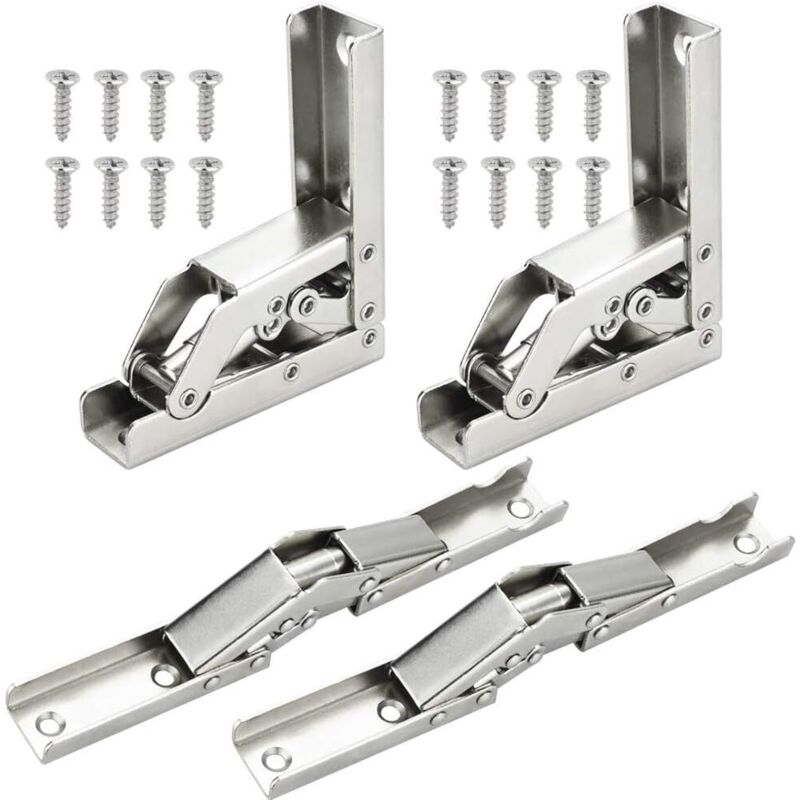 4 PCS 90 Degree Full Overlay Folding Hinges Stainless Steel Door Hinges Invisible Kitchen Cabinet Hinges with 16 Screws for Closet Cabinet Door