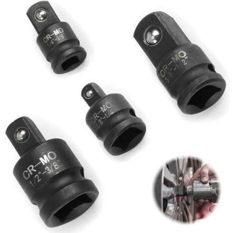 4 pcs adaptateur douille, 3/8 vers 1/4, 1/4 vers 3/8, 1/2 vers 3/8, 3/8 vers 1/2, acier chrome - molybdène(CR-MO), reducteur carre, raccord douille, adaptateur cliquet (3/8 1/4 1/2 4pc