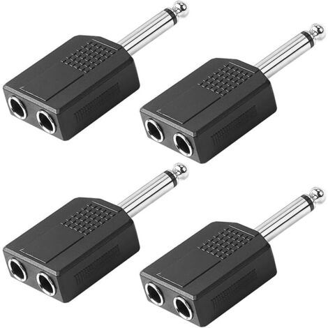 4 pcs Adaptateur répartiteur mâle 6,35mm(1/4") vers Double Prise Femelle 6,35mm(1/4"),Double Adaptateur Jack Mono TS 6,35 mm,câble Audio Y répartiteur pour Guitare,Microphone,amplificateur