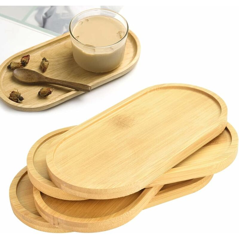4 pcs Bamboo Oval Trays Wooden Serving Trays Meal Tray Storage Tray Small Oval Tea Tray for Food, Cups, Jewelry, Flower Pots, Coffee(17.58.81.1cm)