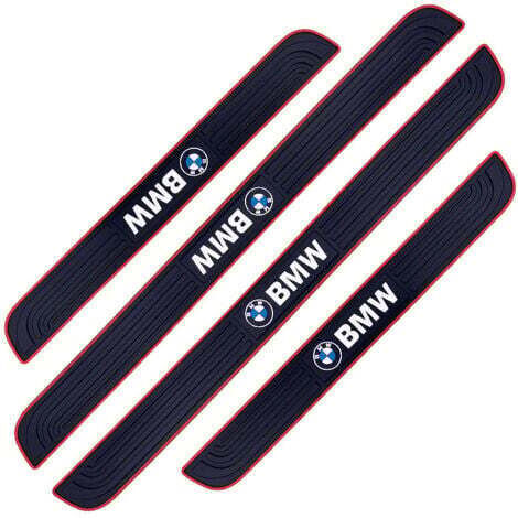 4 PCS Barres de Seuil de Porte Voiture Plaque de Seuil Protecteurs Autocollant Voiture Film Adhésif pour Protection Seuil Porte Garde-Plaque de Seuil de Porte Voiture en Caoutchouc Souple PVC(BMW)