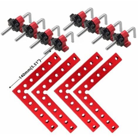 4 pcs Bloc de Positionnement à 90 Degrés Rouge - 140mm/5,5" Pince de Fixation à Angle Droit en Alliage D'aluminium, Equerre de Positionnement Type L Outils de Travail du Bois pour Cadres Photo