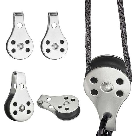 4 PCS Bloc de Poulie en Acier Inoxydable Poulie de Bateau 25mm Poulie de Câble Poulie de Levage Solide Bloc de Poulie Pivotante Poulie à Crochet pour Canoë Kayak Marin