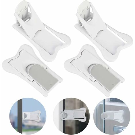4 PCS Bloque Porte Coulissante Bébé Adhésif Sécurité Enfant Porte Coulissante Bloque Fenêtre Sécurité Enfant sans Percage Bébé Verrouillage Sécurité Bloque Porte pour Armoire Fenêtre Placard