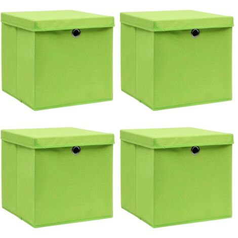 4 pcs Boîtes de rangement avec couvercles, Coffres de rangement Vert 32x32x32cm Tissu LKF41460