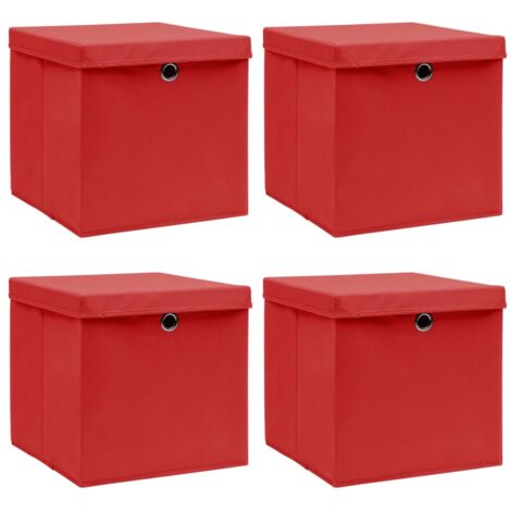 4 pcs Boîtes de rangement et couvercles, Coffres de rangement Rouge 32x32x32 cm Tissu LKF40571