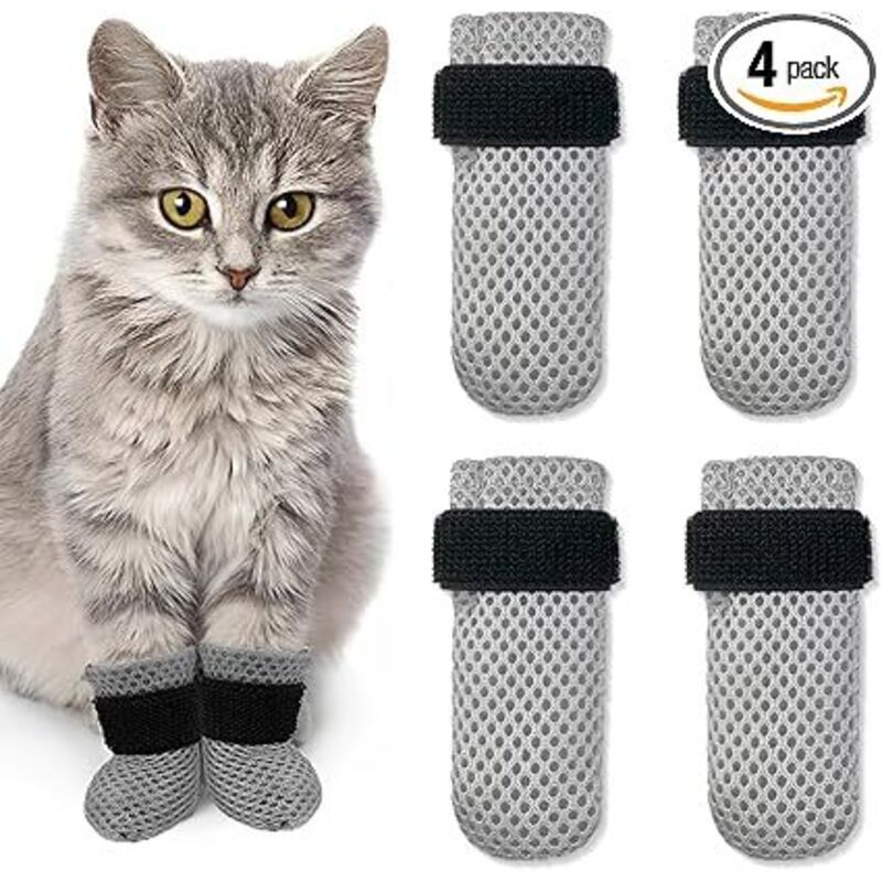 4 Pcs Bottes Anti-Rayures pour Chat, Chaussures pour Chiens Antidérapant, Housses réglables en Maille antidérapante pour Petits Chiens, pour Chat et