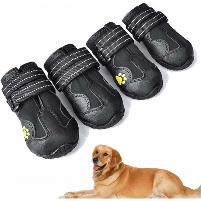 4 pcs Bottes Chien,Chaussures pour Chiens imperméables avec Brets réglables réfléchissantes pour Le Grand Chien de Taille Moyenne Dog(8:8.5x8cm)