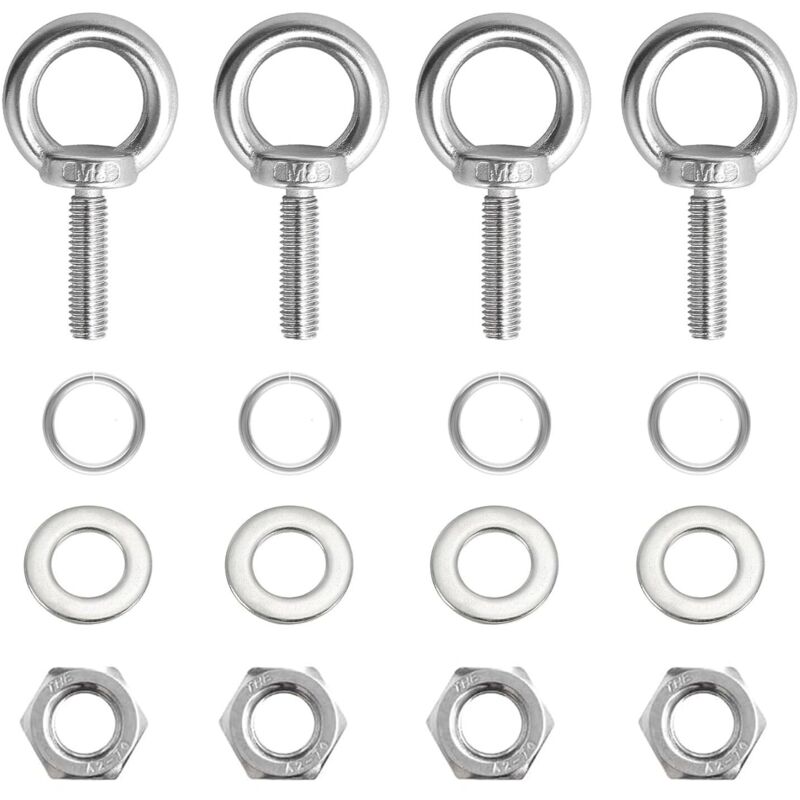 4 Pcs Boulons à Oeil M8 x 30 mm, pour Piton à Visser Inox, Vis à Anneau de Levage en Acier Inoxydable 304 avec Filetage pour Fixation et Suspension,