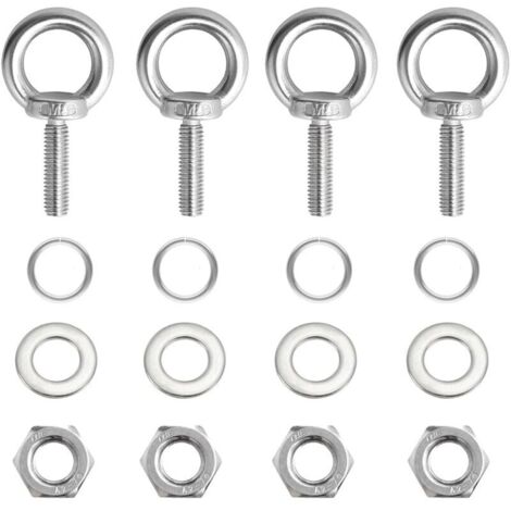 4 Pcs Boulons à Oeil M8 x 30 mm, pour Piton à Visser Inox, Vis à Anneau de Levage en Acier Inoxydable 304 avec Filetage pour Fixation et Suspension, avec écrous et Quincaillerie