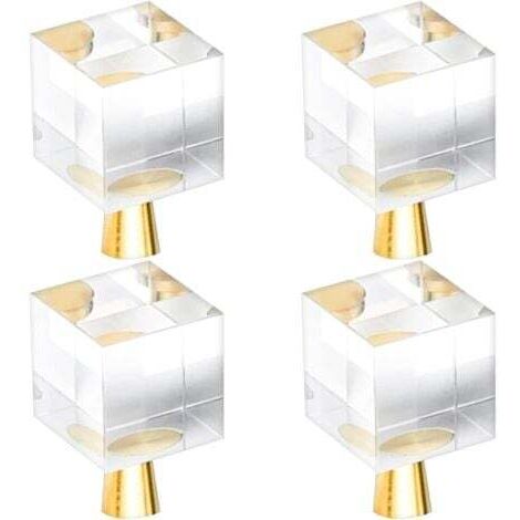 4 Pcs Boutons de Tiroir en Cristal(20x35mm), Poignée de porte carrée en verre avec vis pour vanité de tiroir de placard