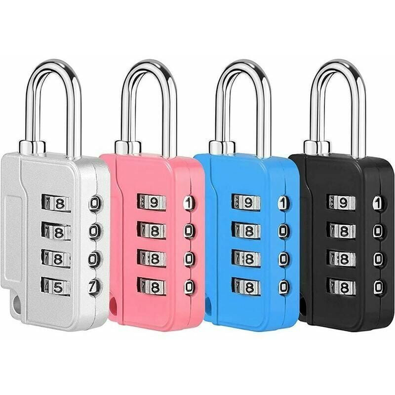 Jalleria - 4 Pcs Cadenas Code 4 Chiffres, Petit Cadenas Casier Code Alliage de Zinc Cadenas Valise pour Placard Gym Bagage(Noir, Argent, Rouge, Bleu)