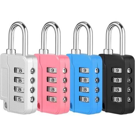 4 Pcs Cadenas Code 4 Chiffres, Petit Cadenas Casier Code Alliage de Zinc Cadenas Valise pour Placard Gym Bagage(Noir, Argent, Rouge, Bleu)