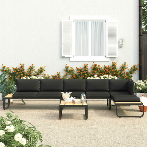 4 pcs Canapés d'angle de jardin, Canapés d'extérieur, Banc de jardin et coussins Aluminium et WPC MJU4105