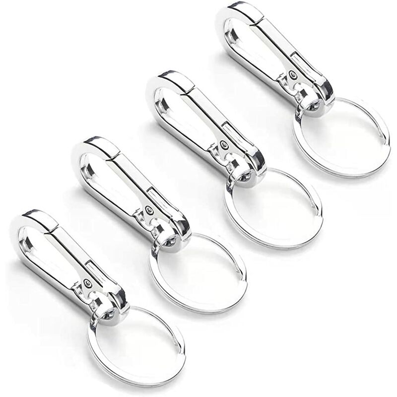 4 Pcs Carabiner Clip Silver Solid Strong Simple Keychain, Man /Father's Day /Birthday/Couple Gift