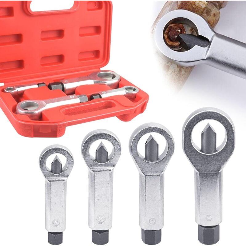 4 pcs Casse-écrous en Métal, Casse Ecrou, Outil d'extraction pour enlever les écrous cassés et endommagés