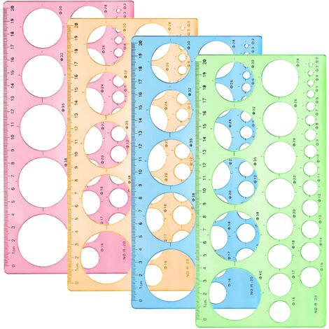 4 Pcs Cercle Pochoir Cercle Gabarit 4 Couleurs Plastique Gabarit Dessin Pochoir Dessin Outil pour Dessin Mesurer Conception (Rose Bleu Vert Orange)