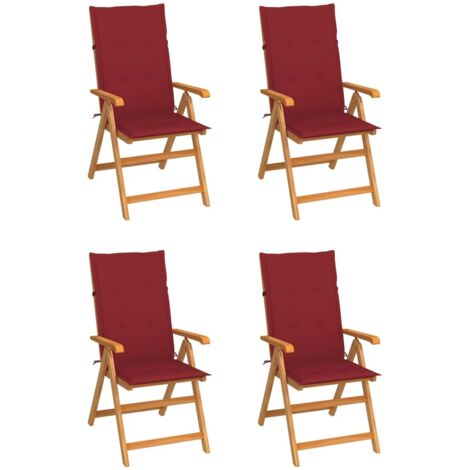 4 pcs Chaises de jardin, Chaises de terrasse, Fauteuils de Relaxationn avec coussins bordeaux Bois de teck BGT22470