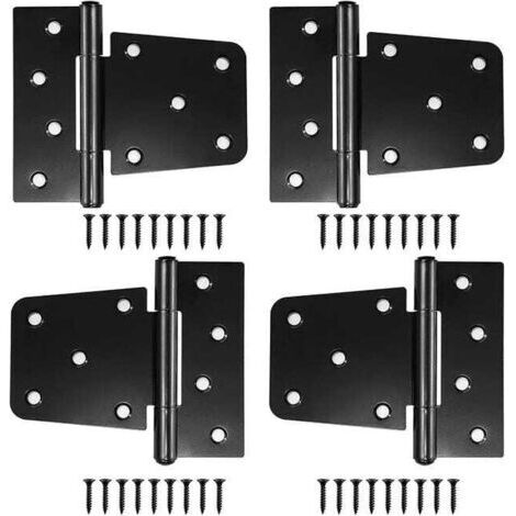 (4 pcs) Charnières de Porte à Usage Intensif, Cabinet Porte Lourde Charnières, Charnières de Porte Plates, Noir Charnières en Acier au Carbone Ch
