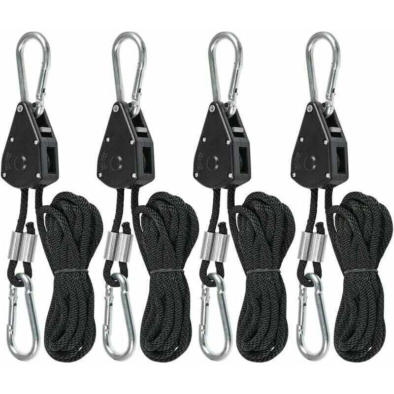4 Pcs Cordes à cliquet avec Crochets pour Lampe ou Plantes, Corde de Crochet Réglable 200cm de long (2 Paire)